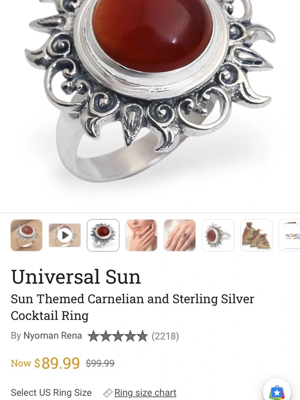 Ovi Silver Sunburst Ring with Amber Orange Cabochon